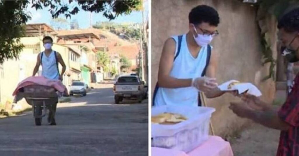 Adolescente vende pães caseiros nas ruas com um carrinho de mão, para ajudar na renda de casa e se torna sucesso